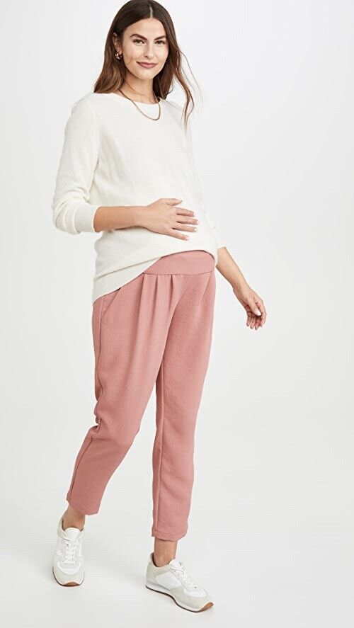 Hatch Maternity Women's THE JENSIE PANT Cropped w/Pockets Vintage Rose $198 NEW