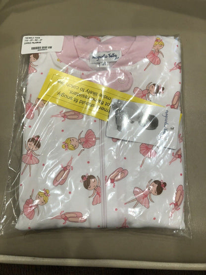 Magnolia Baby Girl TWINKLE TOES Zipped Pajamas Pink Pima Cotton