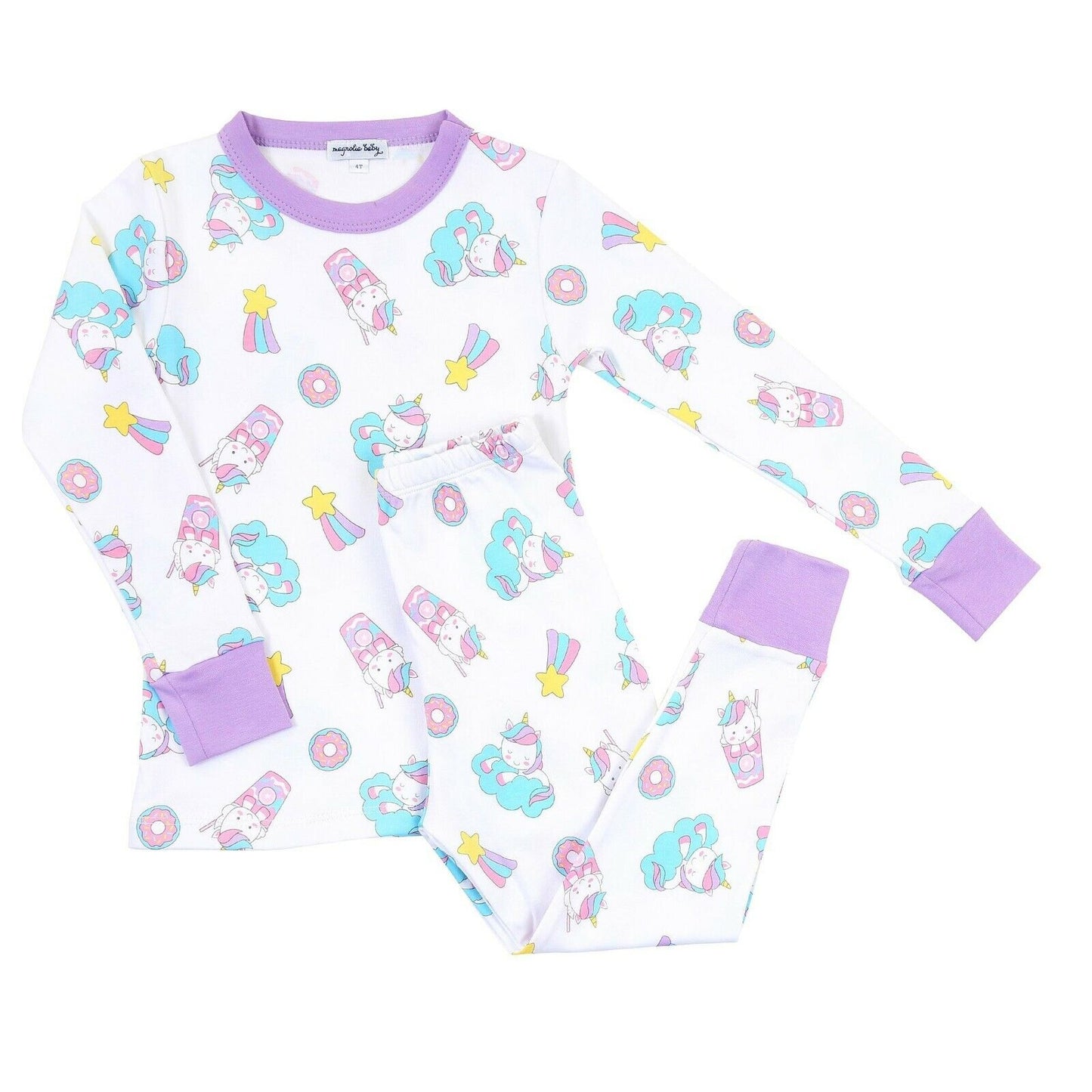 Magnolia Baby Girls UNICORN TREATS Zipped Pajamas Pima Cotton Lilac NEW