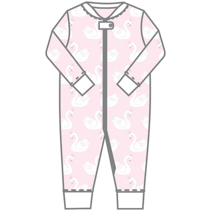 Magnolia Baby Girls CISNE Zipped Pajamas Pink Pima Cotton NEW