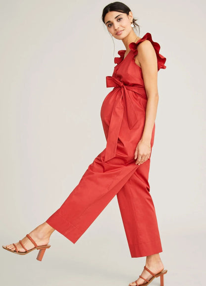 Hatch Maternity Women's THE LIANNE JUMPSUIT Cotton/Elastane Mesa/Red $258 NEW