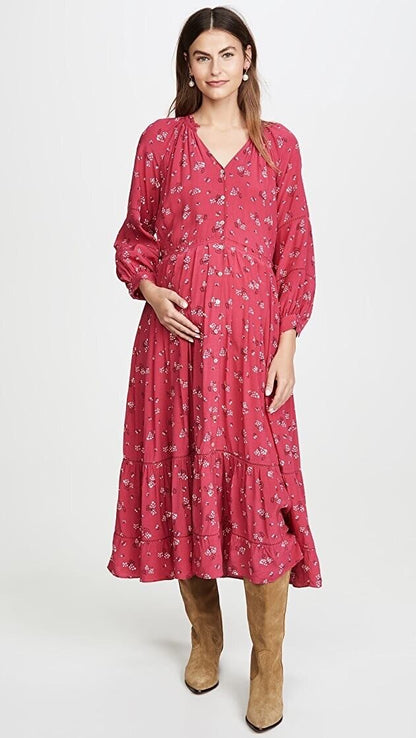 Hatch Maternity Women's THE MYRA DRESS Azalea/Canterbury $328 NEW