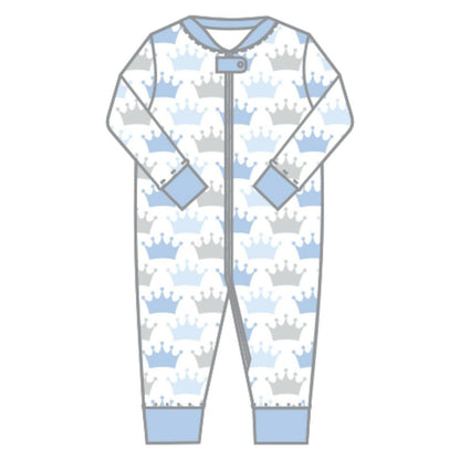 Magnolia Baby Boys ROYALS Zipped Pajamas Pima Cotton Blue NEW