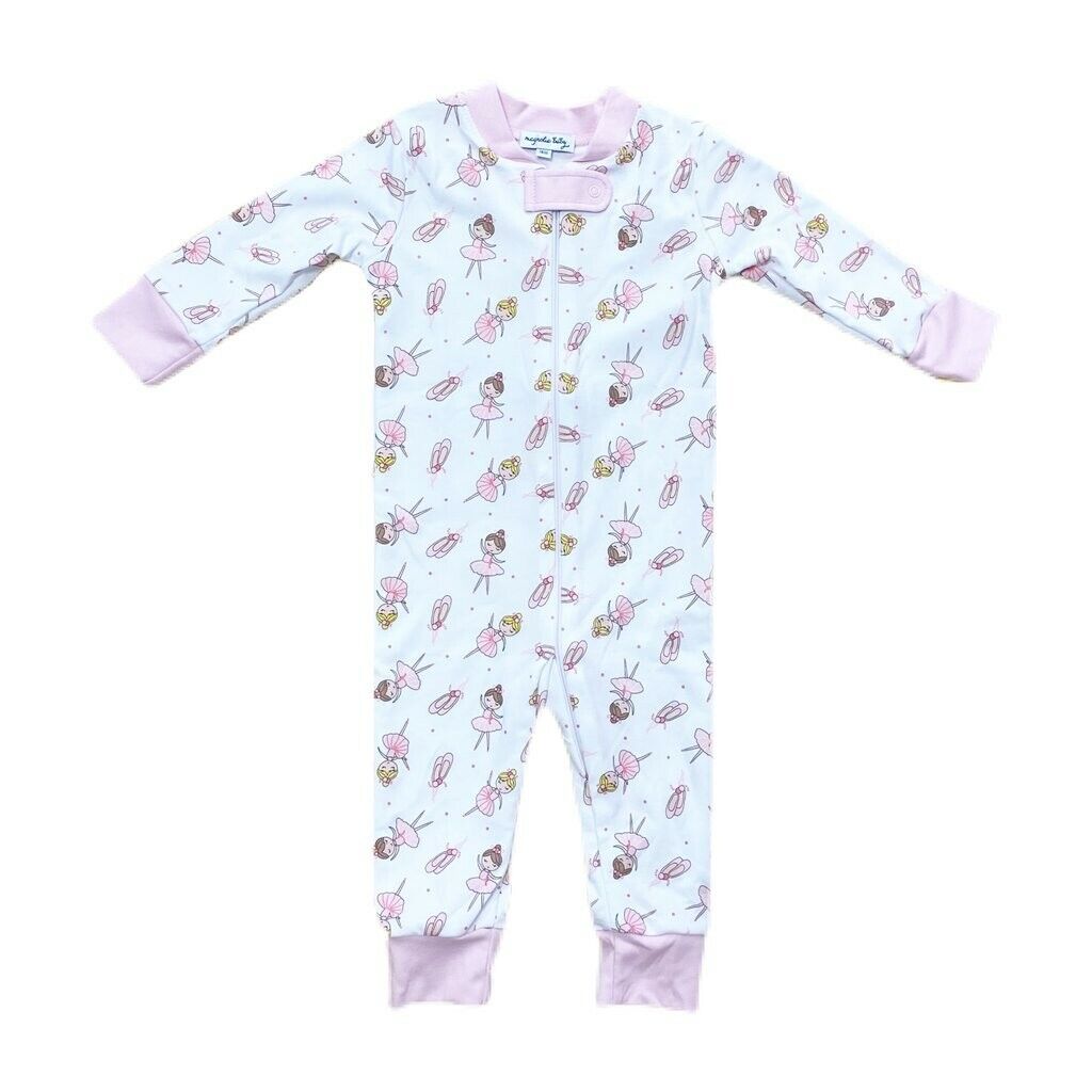 Magnolia Baby Girl TWINKLE TOES Zipped Pajamas Pink Pima Cotton