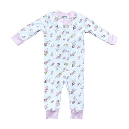 Magnolia Baby Girl TWINKLE TOES Zipped Pajamas Pink Pima Cotton