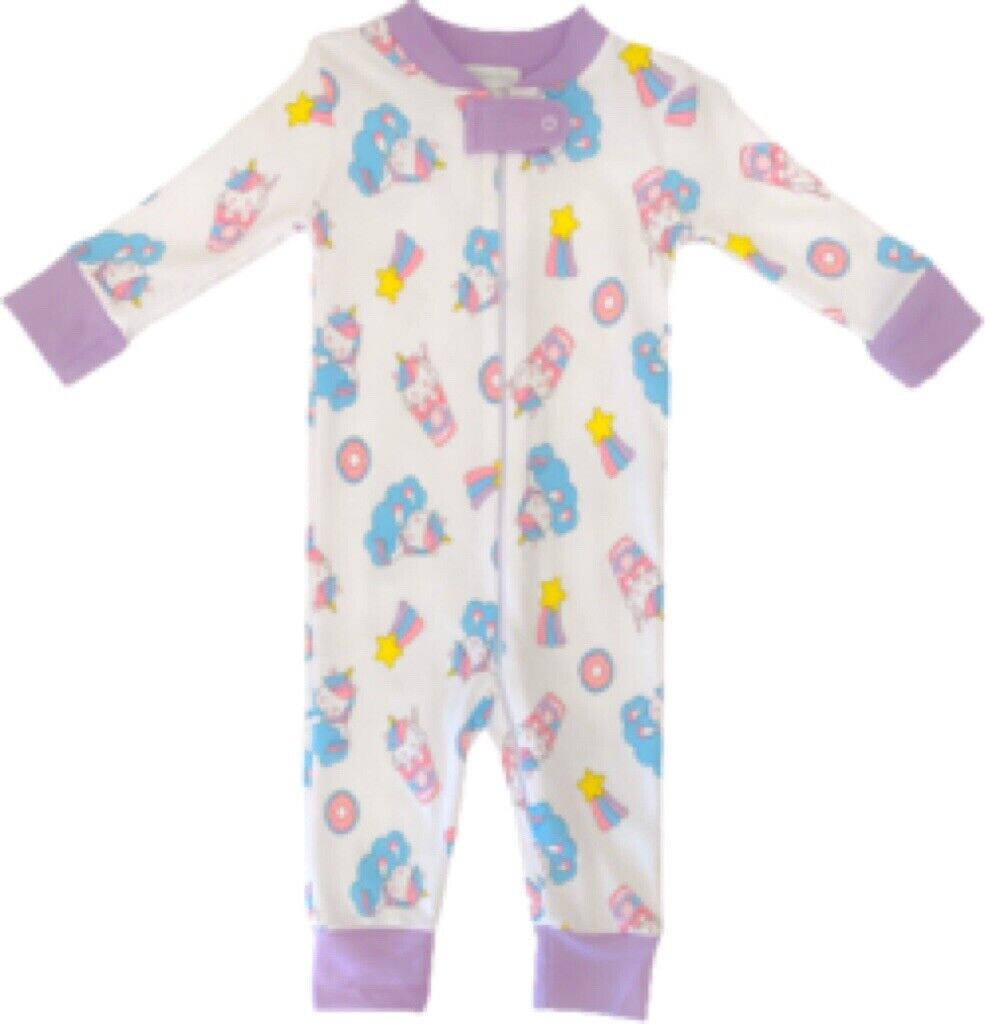 Magnolia Baby Girls UNICORN TREATS Zipped Pajamas Pima Cotton Lilac NEW