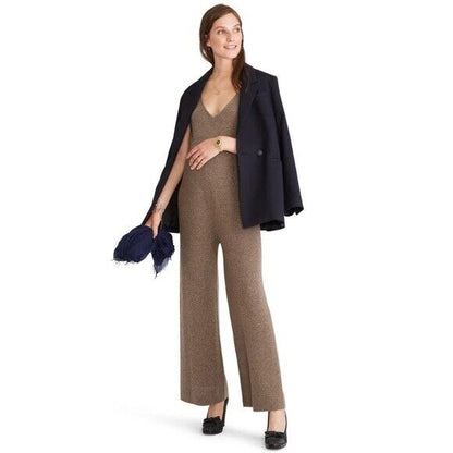 Hatch Maternity Women's THE NOLA JUMPSUIT Portabella/Brown Merino Wool/Cashmere $298 NEW