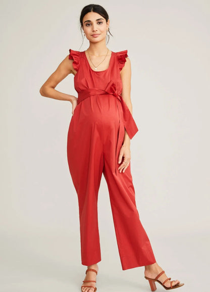 Hatch Maternity Women's THE LIANNE JUMPSUIT Cotton/Elastane Mesa/Red $258 NEW