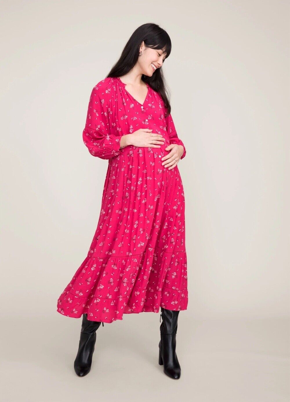 Hatch Maternity Women's THE MYRA DRESS Azalea/Canterbury $328 NEW