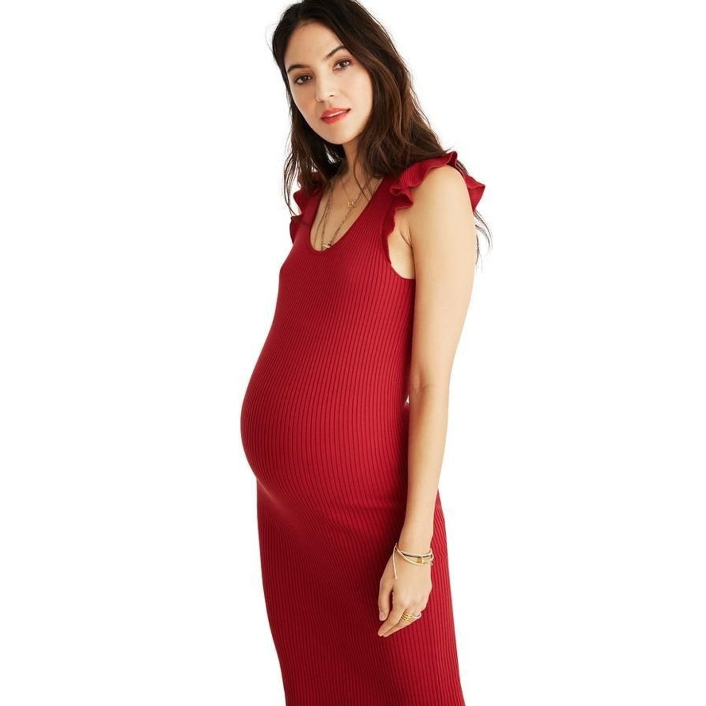 HATCH Maternity Women's THE CHLOE DRESS Ribbed Knit Red Size 3 (L/12) $258 NEW