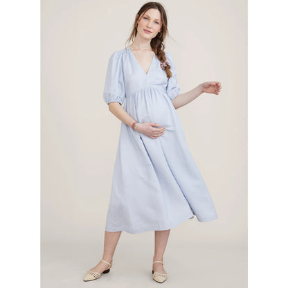 Hatch Maternity Women's THE NIKKI DRESS Breeze Blue Linen/Viscose $258 NEW