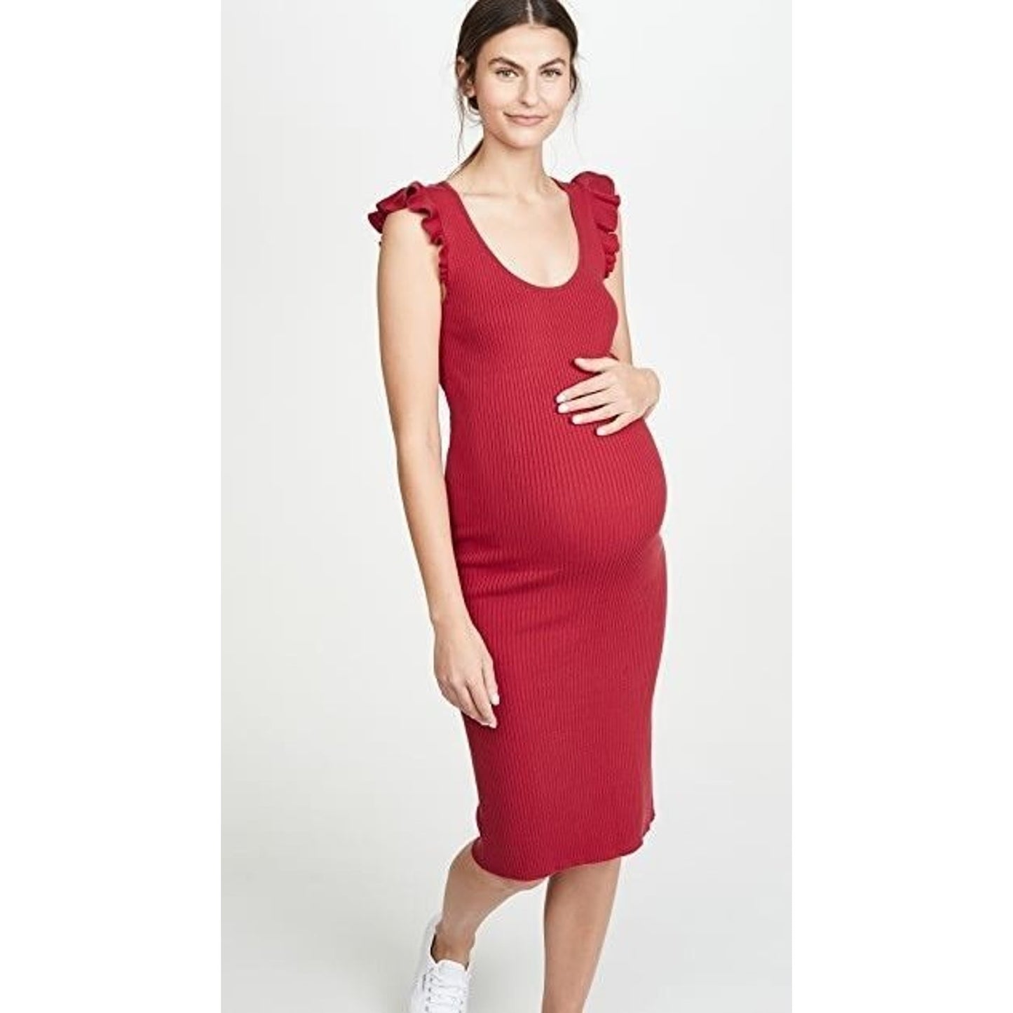 HATCH Maternity Women's THE CHLOE DRESS Ribbed Knit Red Size 3 (L/12) $258 NEW