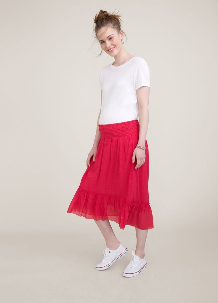 Hatch Maternity Women's THE JELENA SKIRT Crinkled Punch Red Silk Blend $258 NEW