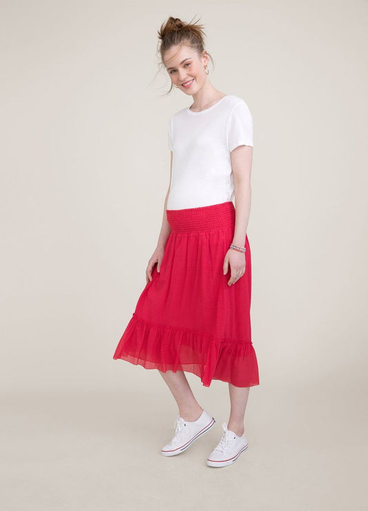 Hatch Maternity Women's THE JELENA SKIRT Crinkled Punch Red Silk Blend $258 NEW