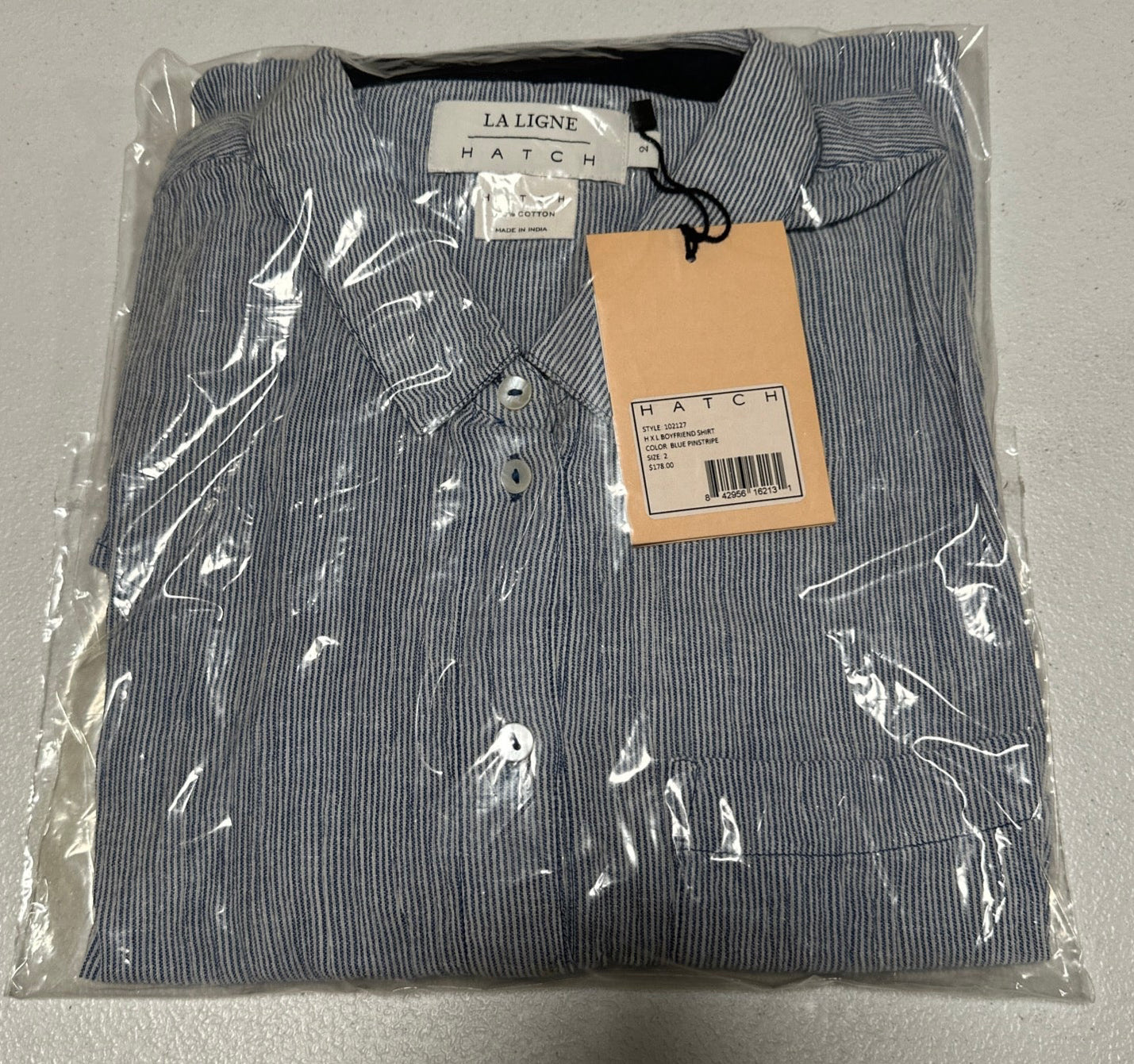 Hatch Maternity Women's THE BOYFRIEND SHIRT Blue Pinstripe $178 NEW