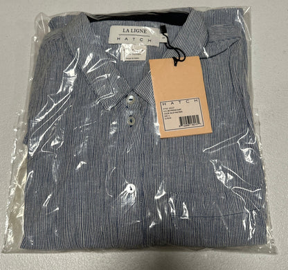 Hatch Maternity Women's THE BOYFRIEND SHIRT Blue Pinstripe $178 NEW