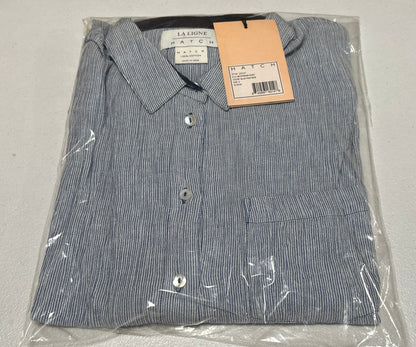 Hatch Maternity Women's THE BOYFRIEND SHIRT Blue Pinstripe $178 NEW