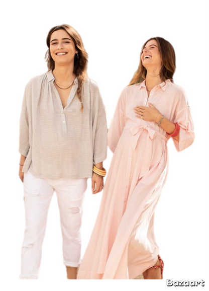 Hatch Maternity Women's THE ELSA DRESS Rose Stripe Linen Blend $248 NEW