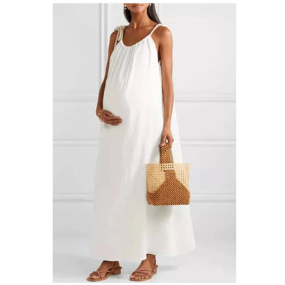 Hatch Maternity Women's THE SIENNA DRESS Ocean Blue | White Cotton Gauze $258 NEW