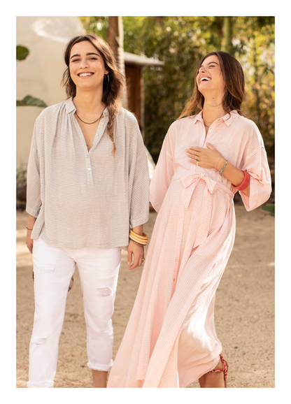 Hatch Maternity Women's THE ELSA DRESS Rose Stripe Linen Blend $248 NEW