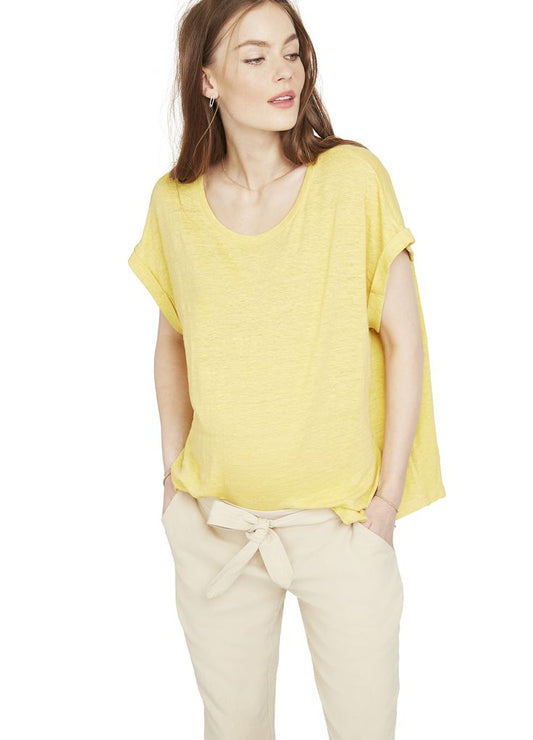 Hatch Maternity Women's THE LINEN CIRCLE TEE Canary Yellow $88 NEW