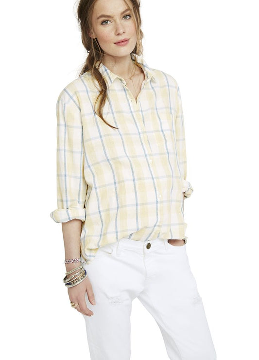 Hatch Maternity Women's THE BOYFRIEND SHIRT Cotton Sunflower Plaid $178 NEW