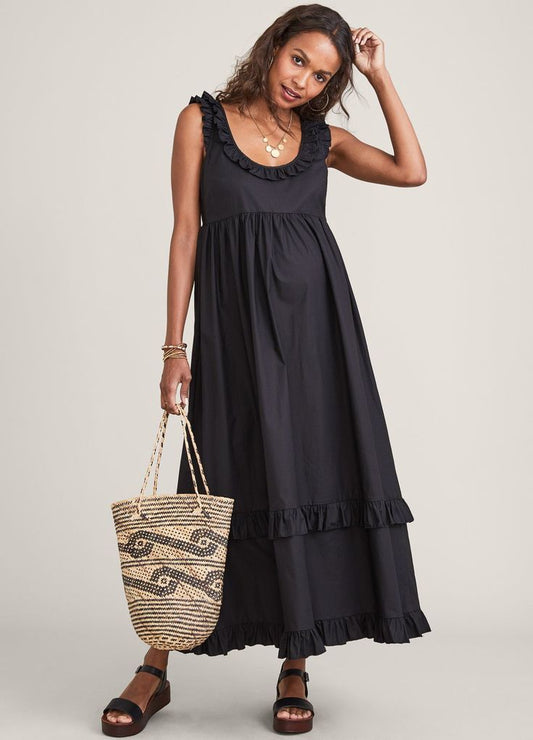 Hatch Maternity Women's THE RAFAELA DRESS Black Cotton $298 NEW