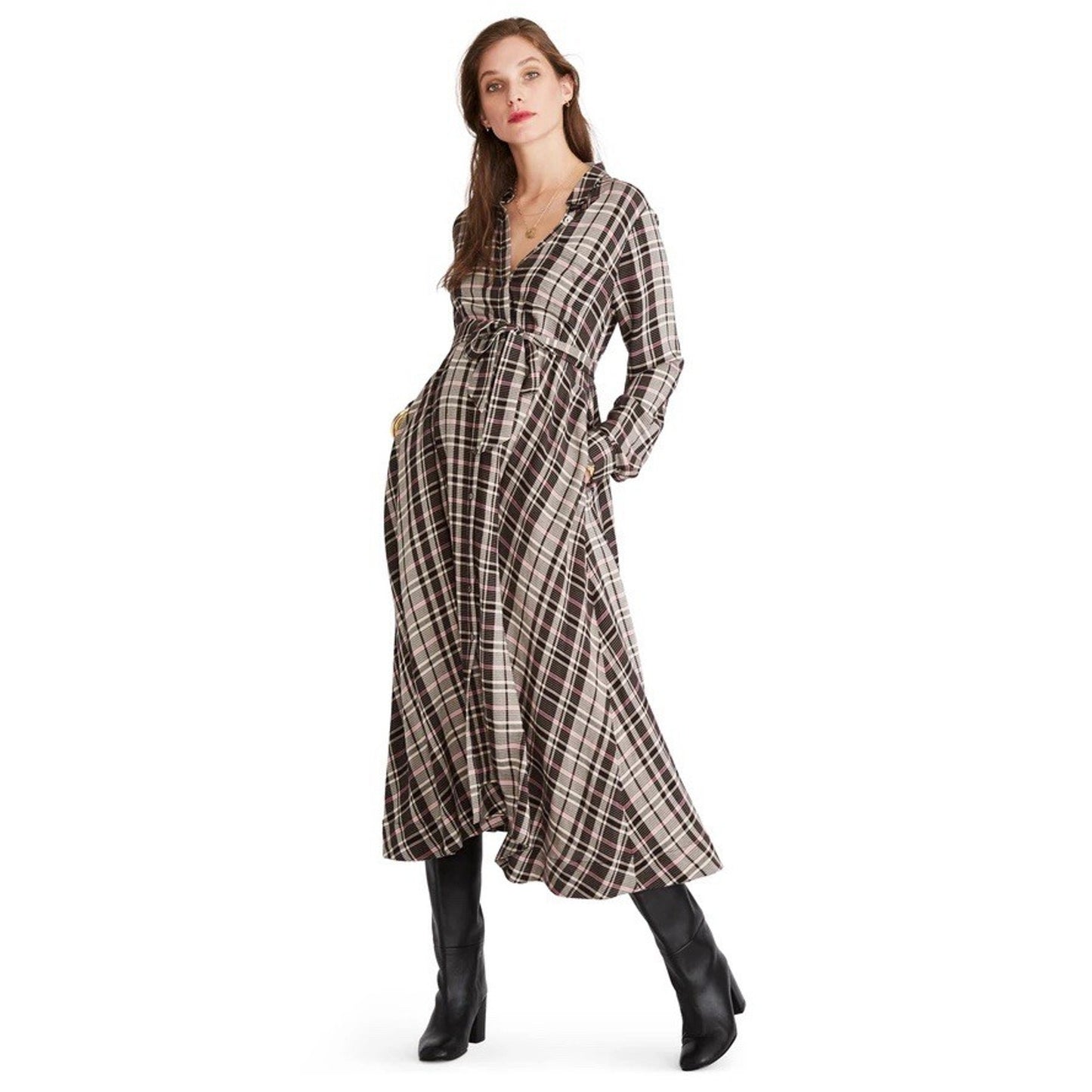 Hatch Maternity Women’s THE ALYSSA DRESS Black Plaid Size 0 (XS/0-2) $288 NEW