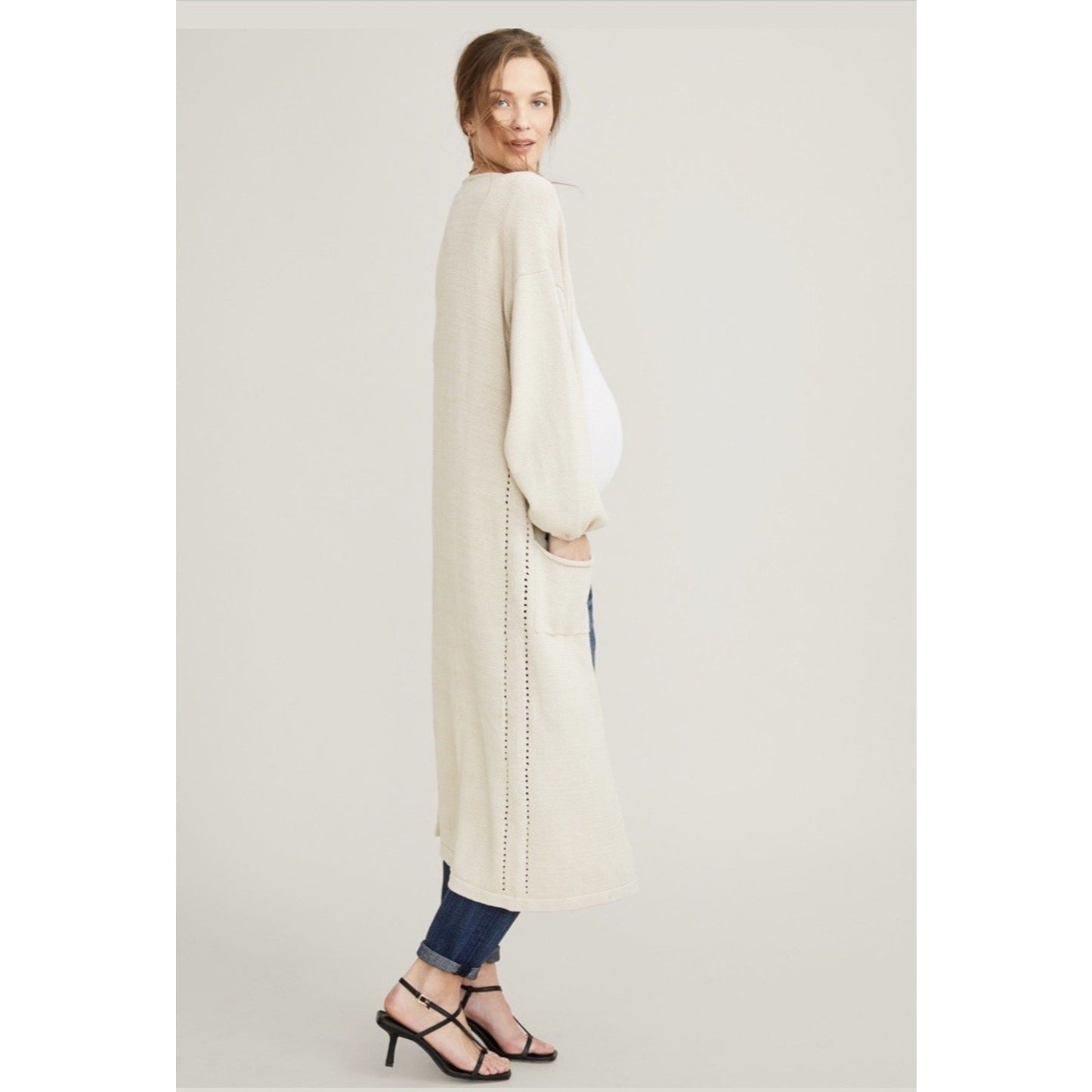 Hatch Maternity Women’s THE TOVA CARDIGAN Ivory Cotton Size O/S(onesize)$358 NEW