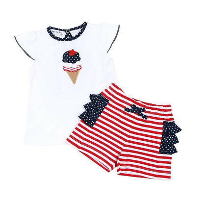 Magnolia Baby Girl 4TH OF JULY ICE CREAM Toddler Ruffle Short Set Red Size 6 NEW