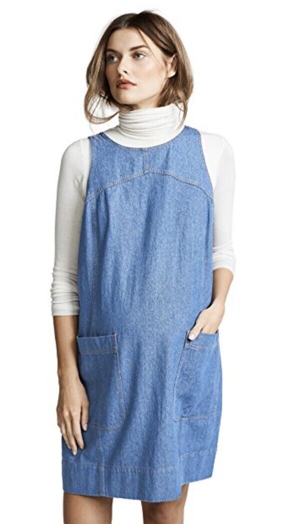 Hatch Maternity Women’s THE EDIE DRESS Denim Cotton Jumper $228 NEW