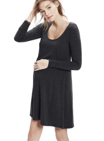 Hatch Maternity Women’s THE LONG SLEEVE A-LINE DRESS Charcoal $118 NEW