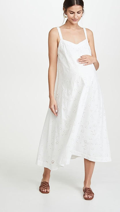 Hatch Maternity Women’s THE EYELET ASTRID DRESS Cotton White $298 NEW