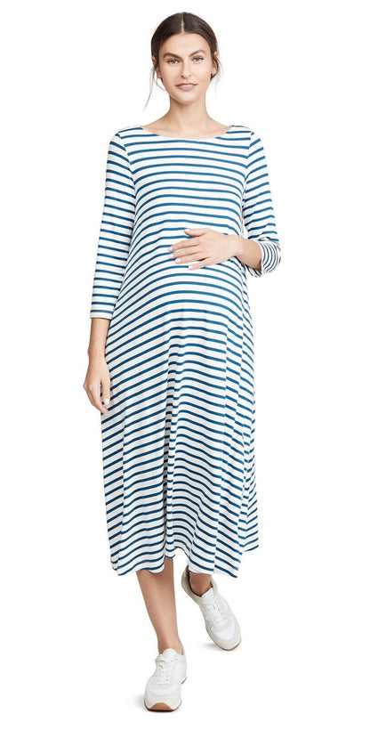 Hatch Maternity Women’s THE MARINA DRESS Ivory/Blue Stripe $178 NEW