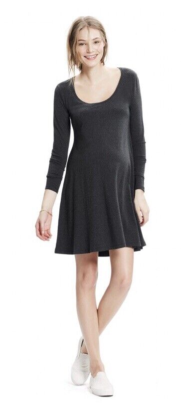 Hatch Maternity Women’s THE LONG SLEEVE A-LINE DRESS Charcoal $118 NEW