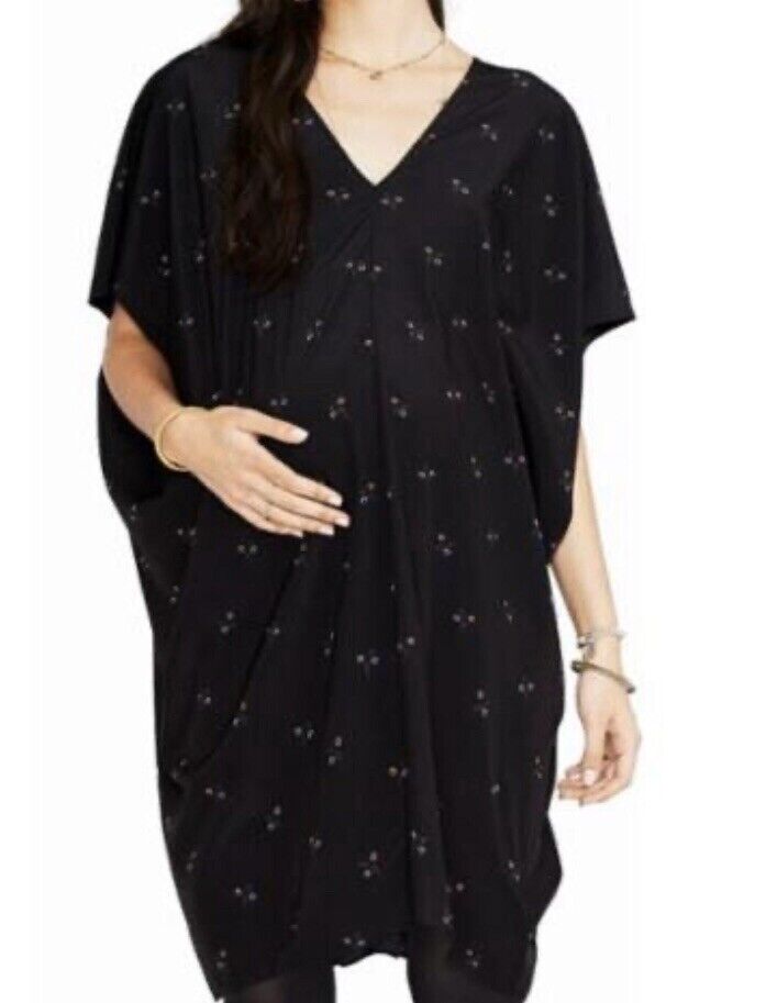 Hatch Maternity Women’s THE SLOUCH DRESS Black Woodland Floral $198 NEW