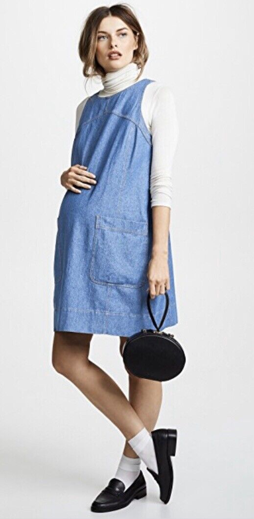 Hatch Maternity Women’s THE EDIE DRESS Denim Cotton Jumper $228 NEW