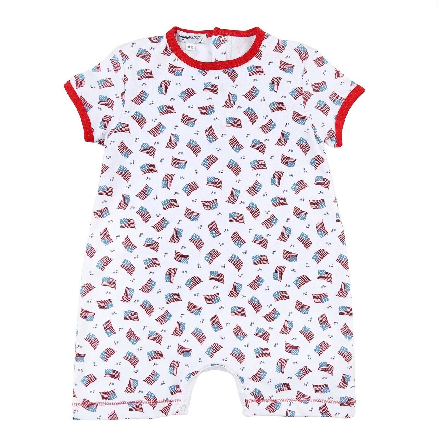 Magnolia Baby Boy VINTAGE RED WHITE & BLUE Printed Short Playsuit PimaCotton NEW