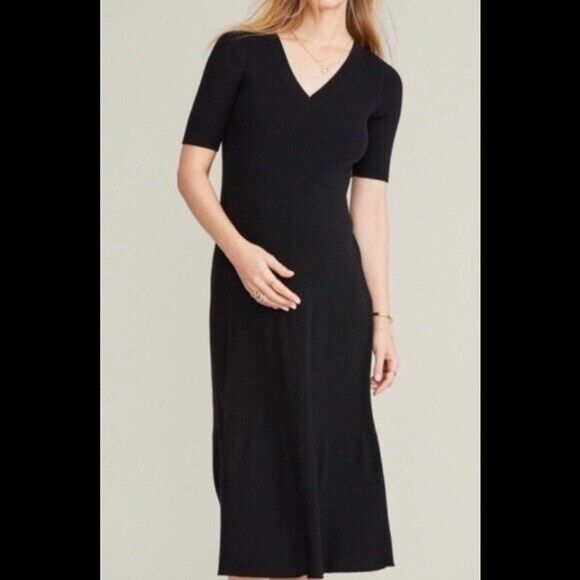 Hatch Maternity Women's THE VIVIENNE DRESS Black Knit Cotton $298 NEW