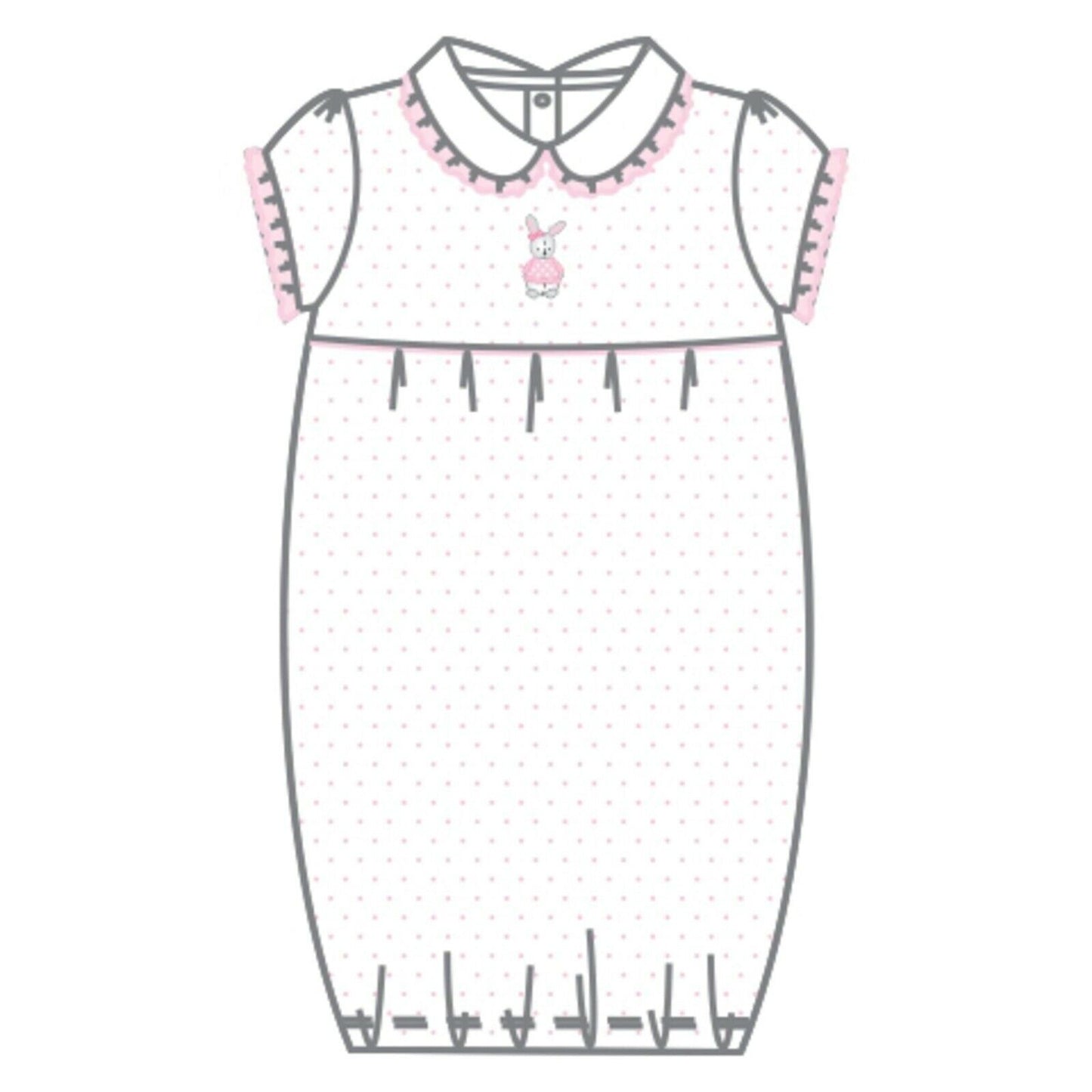 Magnolia Baby Girls VINTAGE POLKA DOT BUNNY EMB S/S Gown Pink NEW