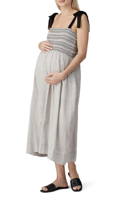 Hatch Maternity Women’s THE MARGAUX DRESS Ivory/Black Cotton $258 NEW