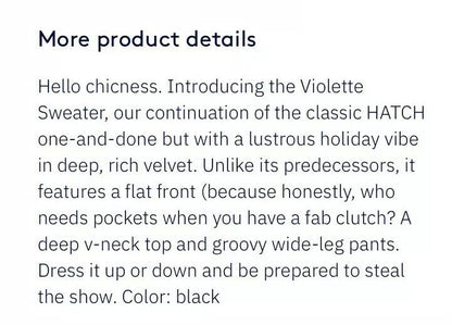 Hatch Maternity Women’s THE VIOLETTE JUMPER Black Velvet $278 NEW