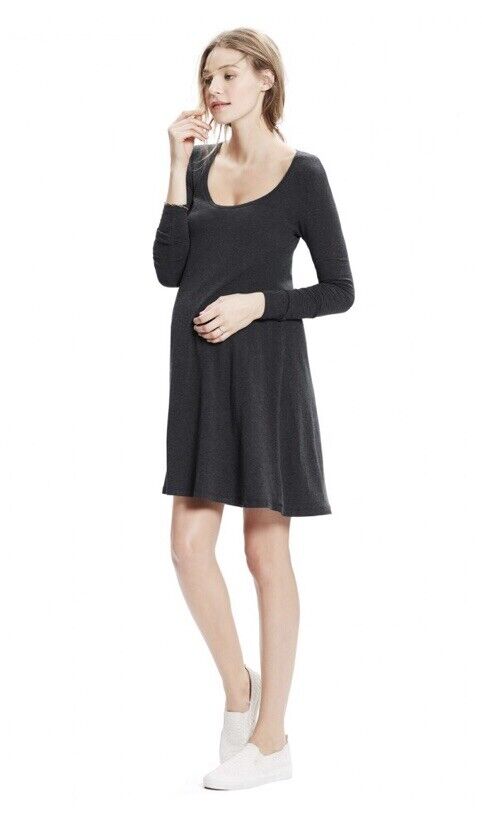 Hatch Maternity Women’s THE LONG SLEEVE A-LINE DRESS Charcoal $118 NEW