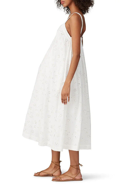 Hatch Maternity Women’s THE EYELET ASTRID DRESS Cotton White $298 NEW