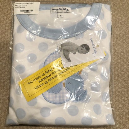 Magnolia Baby Boys GINGHAM DUCKIE Long Pajamas Pima Cotton Blue NEW