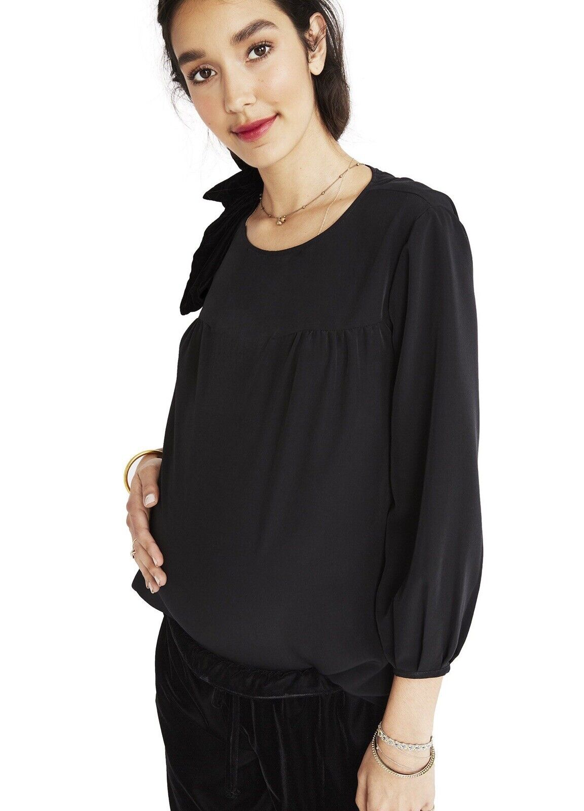 Hatch Maternity Women’s THE DELFINA TOP Blouse Black $168 NEW