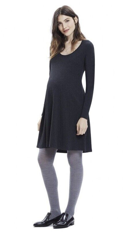 Hatch Maternity Women’s THE LONG SLEEVE A-LINE DRESS Charcoal $118 NEW