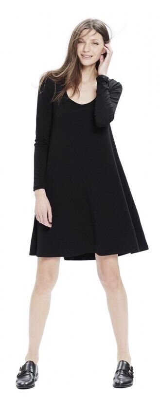 Hatch Maternity Women’s THE LONG SLEEVE A-LINE DRESS Charcoal $118 NEW