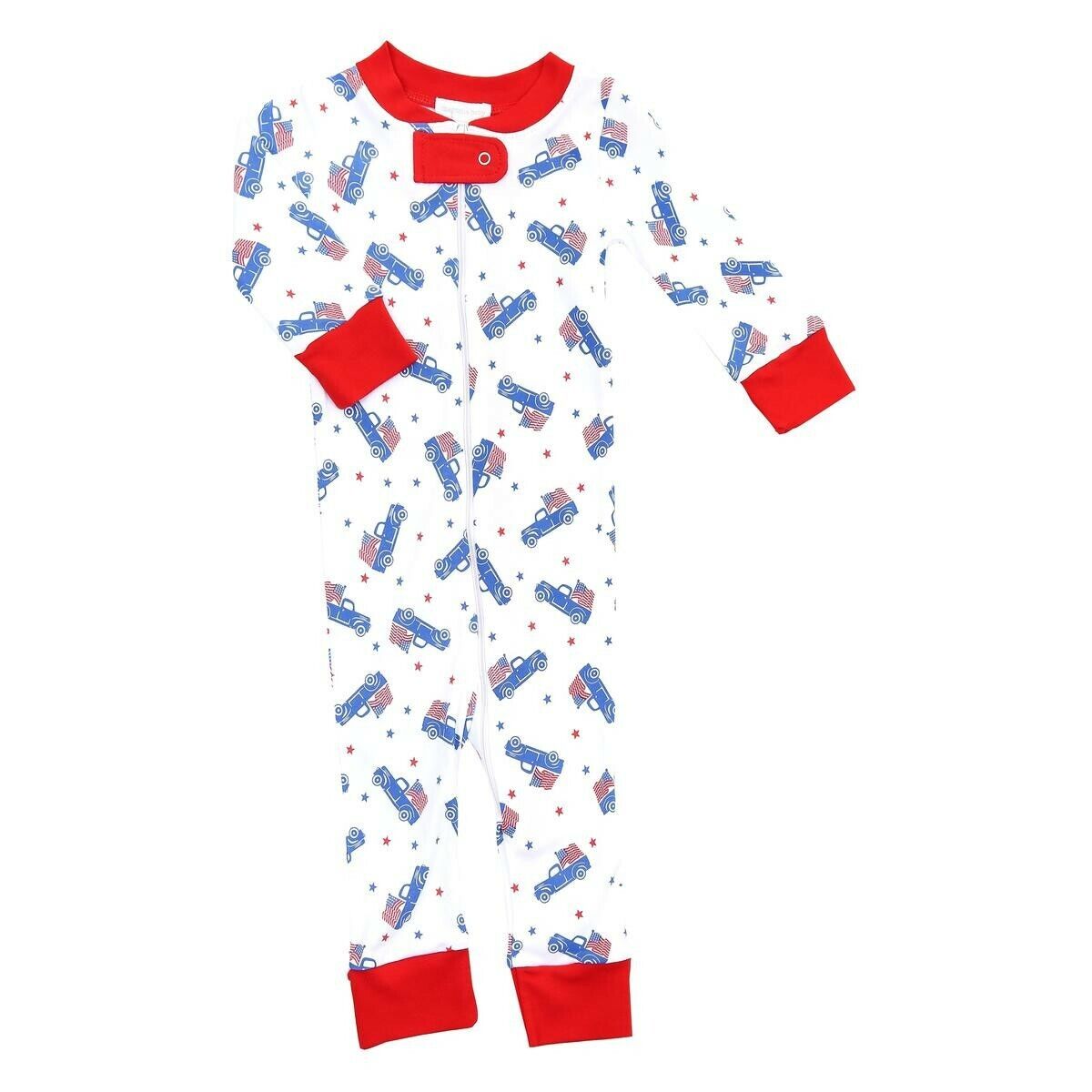 Magnolia Baby Unisex LIL PATRIOT Zipped Pajamas Pima Cotton Size 6 Months NEW