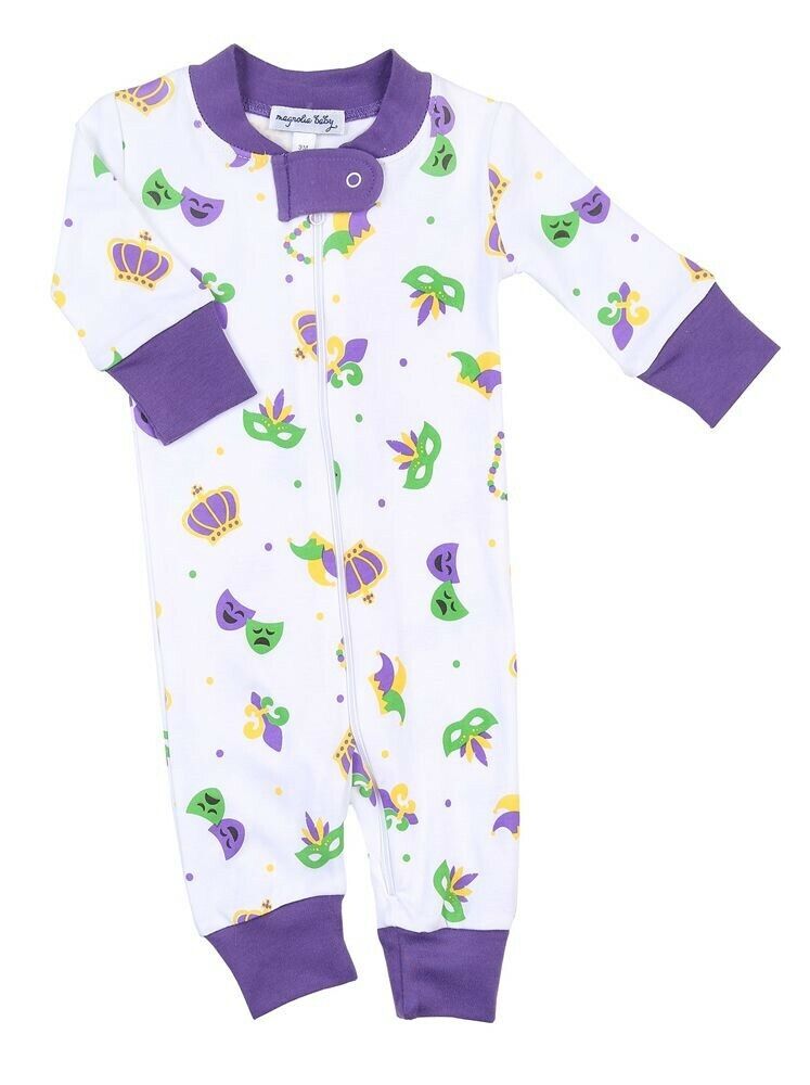 Magnolia Baby Unisex MARDI GRAS Zipped Pajamas Purple Pima Cotton Size 4T NEW